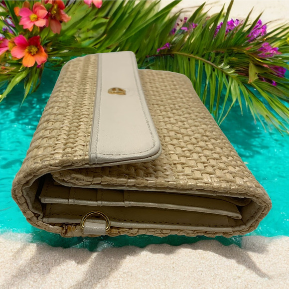 Etienne Aigner Natural Wicker Raffia Clutch Continental Wallet Organizer - Picture 3 of 8